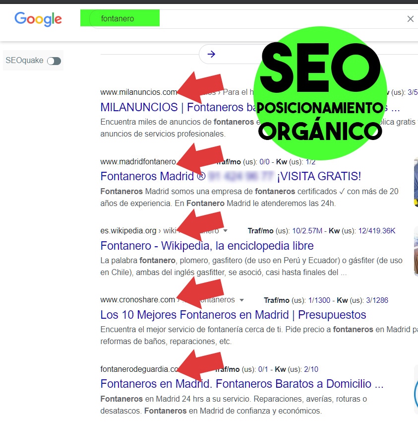 Resultados de posicionamiento web organico