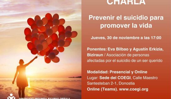 El COEGI acoge este jueves la charla «Prevenir el suicidio para promover la vida», en colaboración con Biziraun